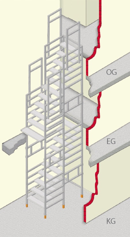 Bautreppe gerade-uebereinander / tijdelijke trap / escalier de chantier