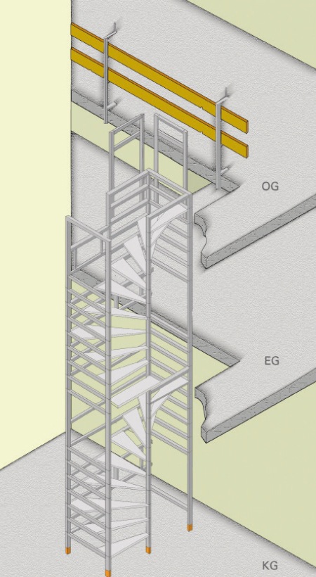 Bautreppe halbgewendelt-uebereinander / escalier temporaire / escalier de chantier